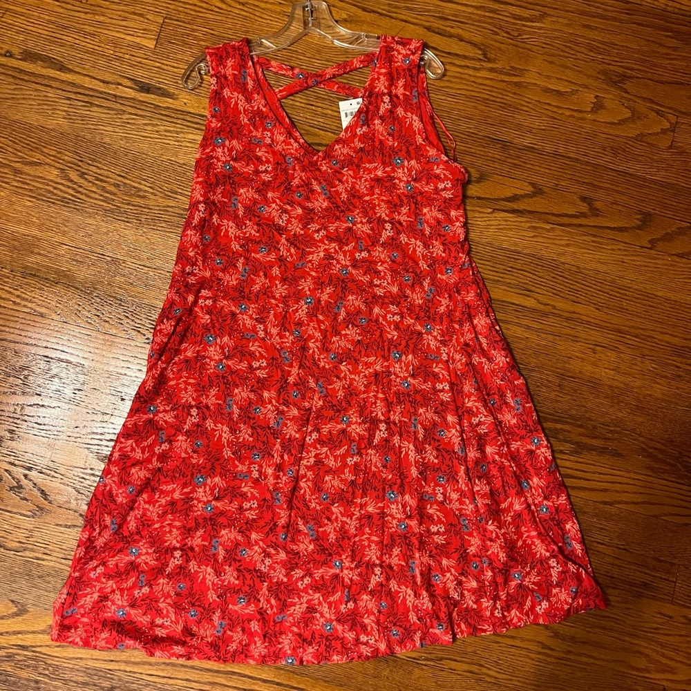 Red floral print cotton a-line comfy summer dress!